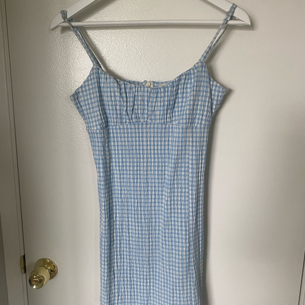 Pull&Bear Blue and White Spaghetti Strap Mini Dress